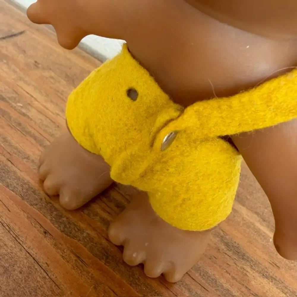 Vintage Thomas Dam Troll Doll Yellow Felt Pants Brown Hair - 6